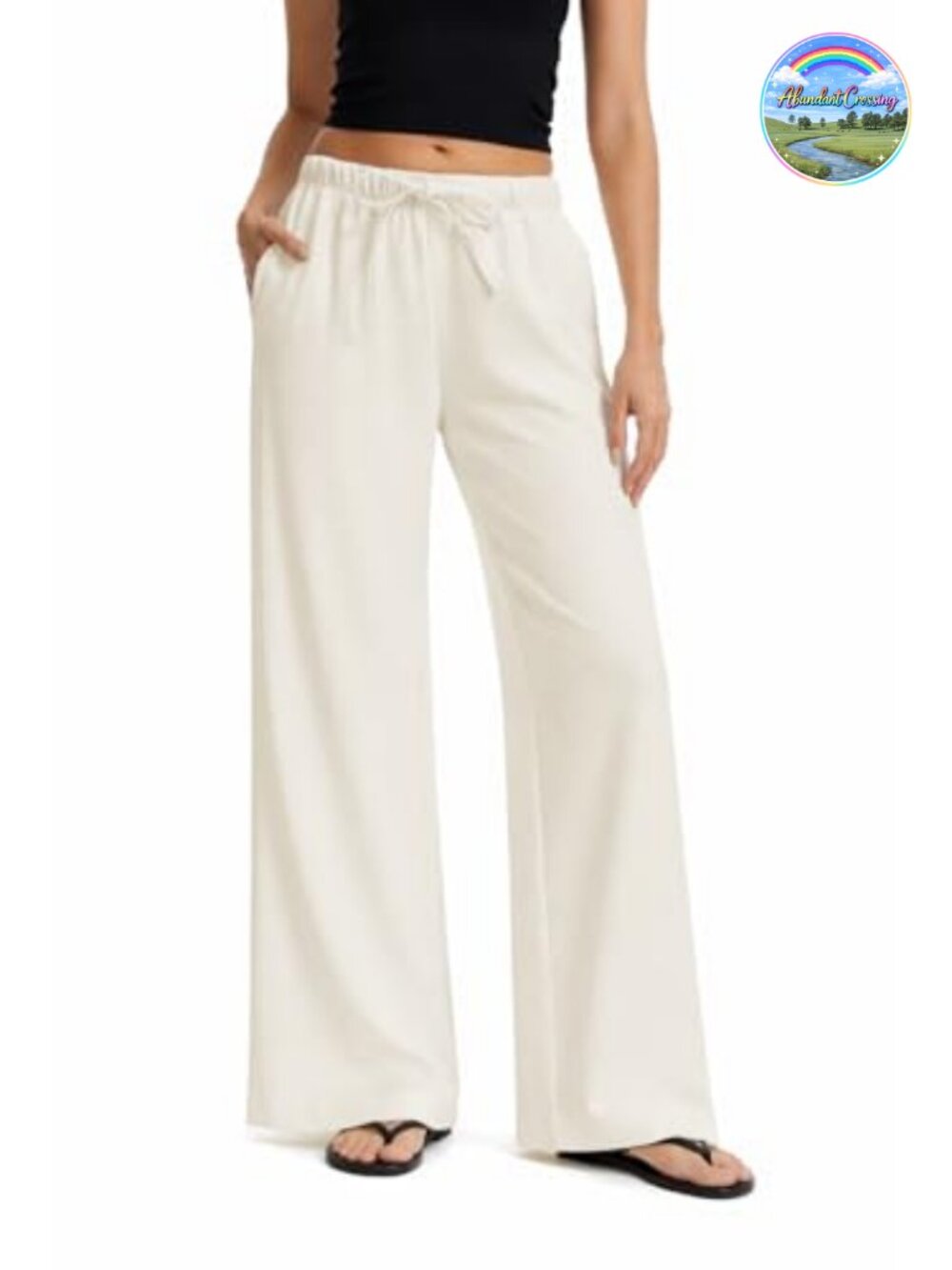 Women's Wide Leg Crepe Pants, Wrinkle-Resistant High Rise Pull-On with Pockets